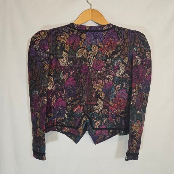 Vtg Cachet by Bari Protas Brocade Jacket Cropped Artsy 11/12 Floral Retro - Picture 6 of 6